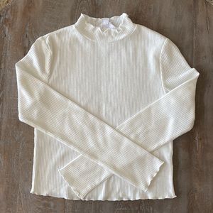 Jack by BB Dakota White Ribbed Knit Ruffle Neck Long Sleeve Top Size XS